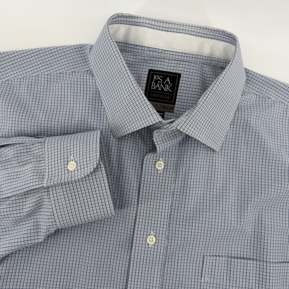 Jos. A. Bank Button Down Shirt Mens 17.5 35 Blue Traveler Travel Tech Tailored